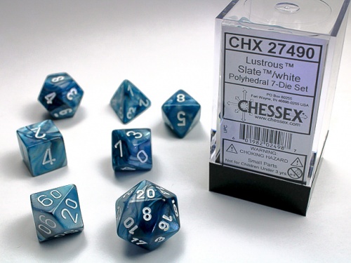 Lustrous Polyhedral Slate™/White Dice Set