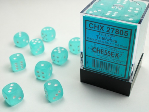 Frosted™ 12mm D6 Teal/White Dice Block™
