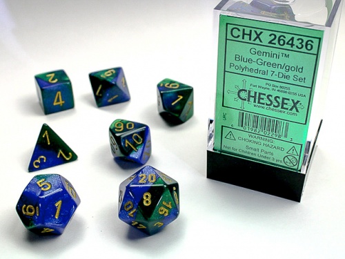 Gemini Polyhedral Blue-Green/Gold Dice Set