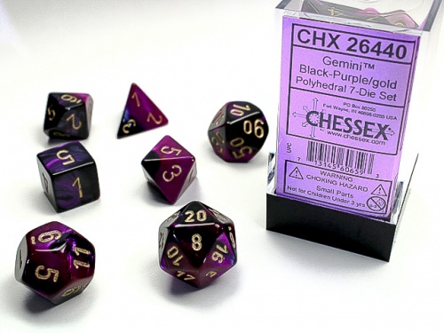Gemini Polyhedral Black-Purple/Gold Dice Set